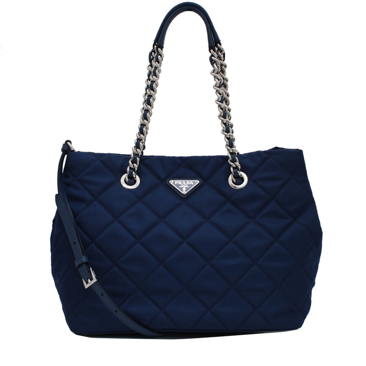 Prada BN2740 Quilted Tessuto Nylon Convertible Bag with Chain Accents PinkOrchard