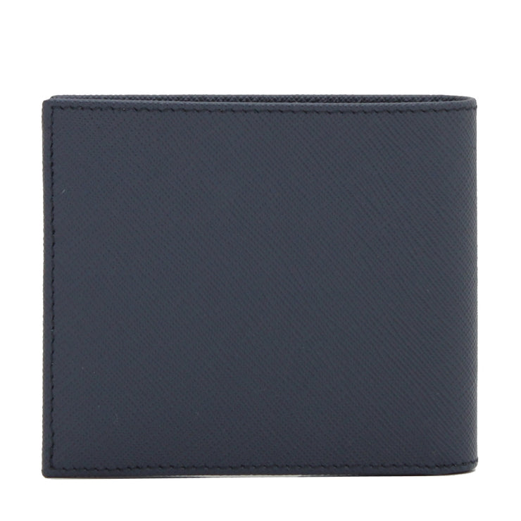 Prada 2MO738 Men's Saffiano Leather Bi-Colour Bifold Wallet with Coin Pouch & Logo- Baltic-Black