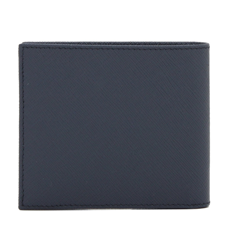 Prada 2M0738 Men's Saffiano Leather Bi-Colour Bifold Wallet with Coin Pouch & Logo- Baltic-Black