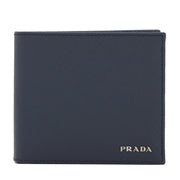 Prada 2M0738 Men's Saffiano Leather Bi-Colour Bifold Wallet with Coin Pouch & Logo- Baltic-Black