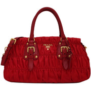 Prada BN1407 Tessuto Nylon Gaufre Convertible Satchel Bag- Red