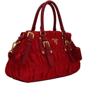 Prada BN1407 Tessuto Nylon Gaufre Convertible Satchel Bag- Red