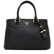 Prada BN2978 Vitello Daino Leather Shopping Tote Bag- Black