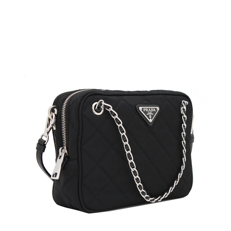 Prada 1BH910 Tessuto Nylon Quilted Convertible Top Handle Sling Bag- Black