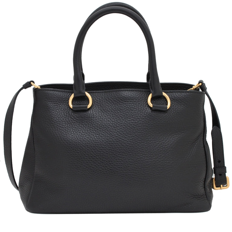 Prada 1BA878 Vitello Daino Leather Convertible Tote Bag- Black