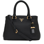 Prada 1BA878 Vitello Daino Leather Convertible Tote Bag- Black