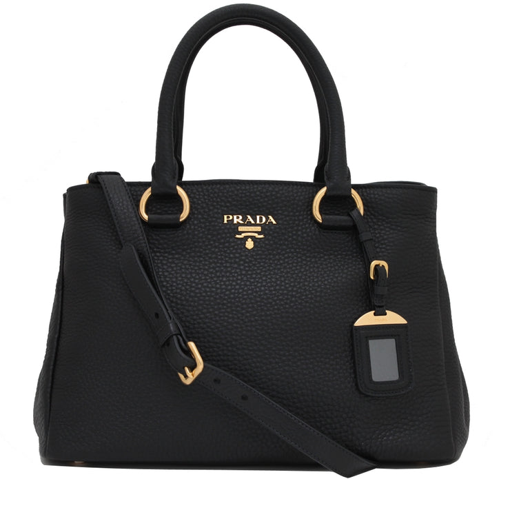 Prada 1BA878 Vitello Daino Leather Convertible Tote Bag- Black