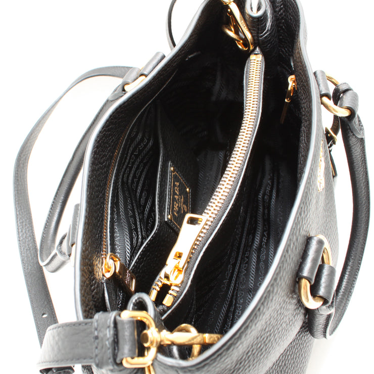 Prada 1BA878 Vitello Daino Leather Convertible Tote Bag- Black