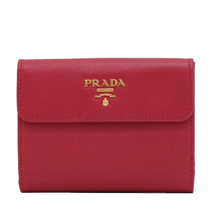 Prada 1M1410 Saffiano Leather French Wallet with Inner Flap- Peonia