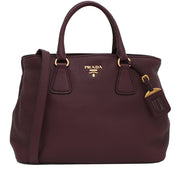 Prada BN2794 Vitello Daino Leather Convertible Shopping Tote Bag- Granato