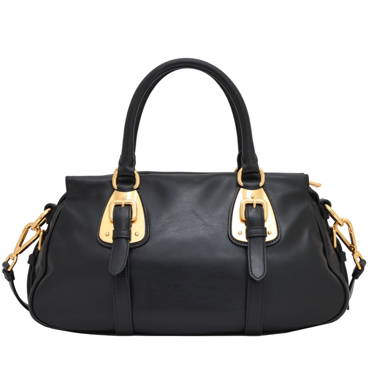 Prada 1BA904 Soft Calf Leather Top Handle Convertible Bag- Black