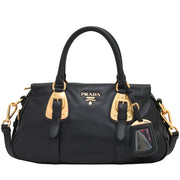 Prada 1BA904 Soft Calf Leather Top Handle Convertible Bag- Black