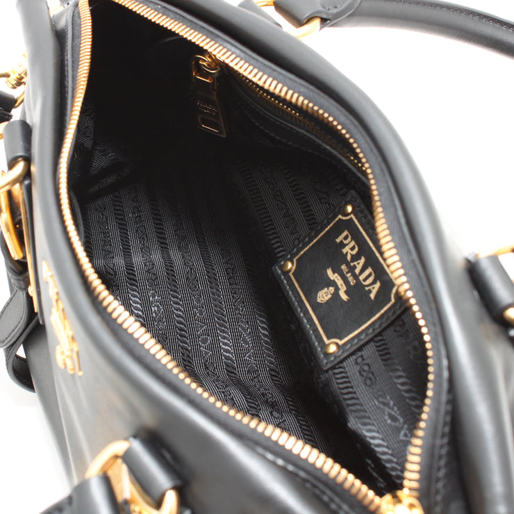 Prada 1BA904 Soft Calf Leather Top Handle Convertible Bag- Black