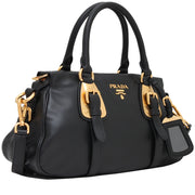 Prada 1BA904 Soft Calf Leather Top Handle Convertible Bag- Black