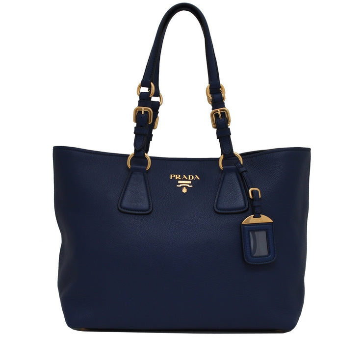 Prada 1BG043 Vitello Phenix Leather Tote Bag- Inchiostro