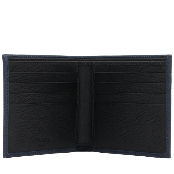 Prada 2MO513 Men's Saffiano Leather Bi-Colour Bifold Wallet with Logo- Baltic-Black