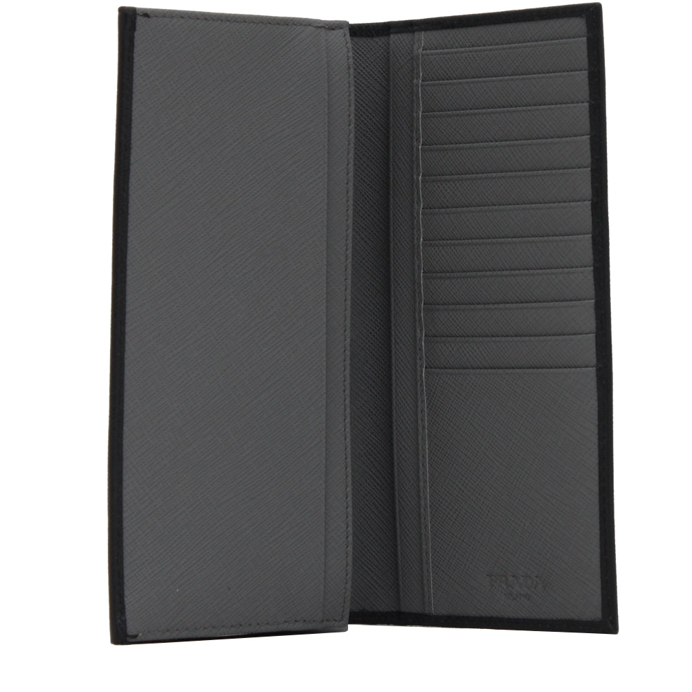 Prada 2MV836 Men s Saffiano Leather Bi Colour Bifold Long Vertical Wallet with Logo PinkOrchard