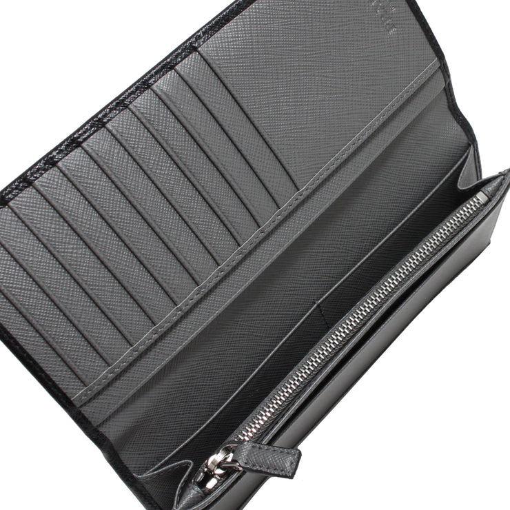 Prada 2MV836 Men's Saffiano Leather Bi-Colour Bifold Long Vertical Wallet with Logo- Black-Mercury