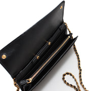 Prada 1MT290 Vitello Move Leather Long Fold Wallet on Chain- Black