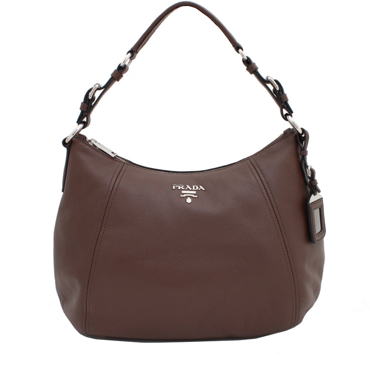 Prada BR5096 Vitello Phenix Leather Hobo Bag- Bruciato