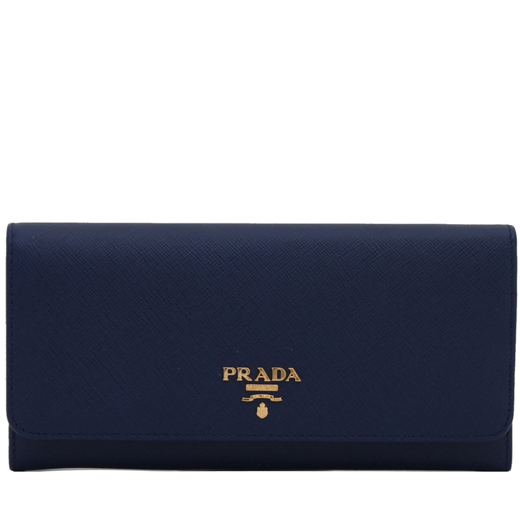 Prada 1MH132 Saffiano Leather Long Fold Wallet- Inchiostro