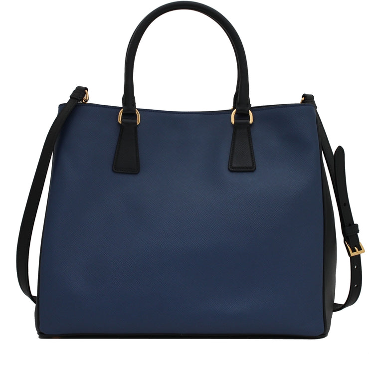 Prada B2830A Saffiano Lux Convertible Tote Bag- Bluette & Nero