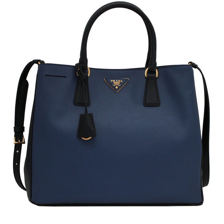 Prada B2830A Saffiano Lux Convertible Tote Bag- Bluette & Nero