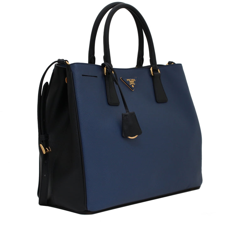Prada B2830A Saffiano Lux Convertible Tote Bag- Bluette & Nero