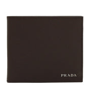 Prada 2MO513 Men's Saffiano Leather Bi-Colour Bifold Wallet with Logo- Caffe-Black