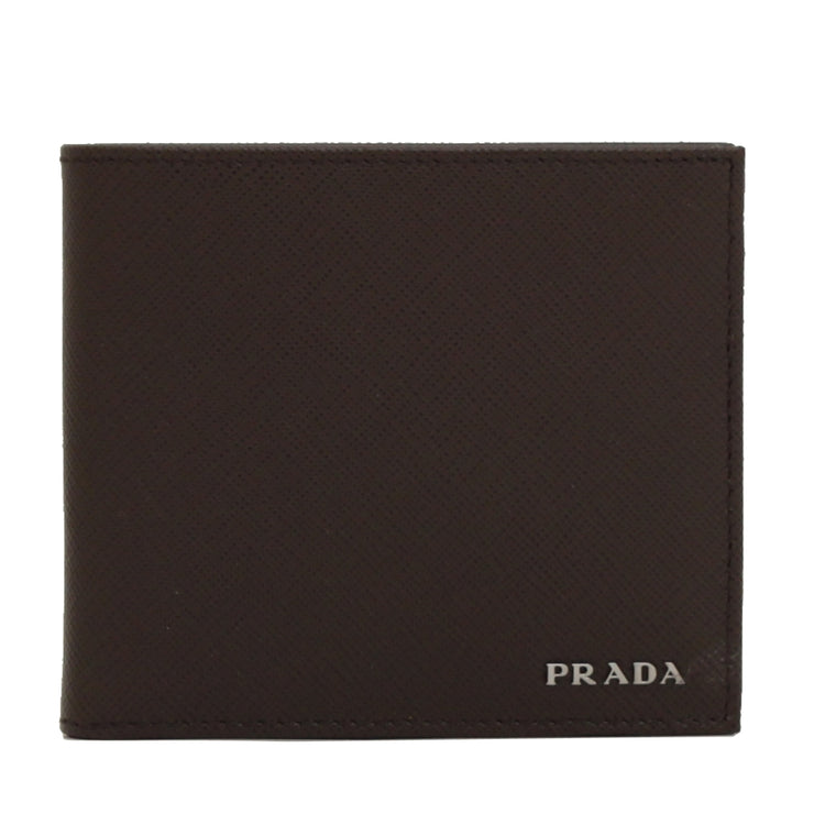 Prada 2MO513 Men's Saffiano Leather Bi-Colour Bifold Wallet with Logo- Caffe-Black