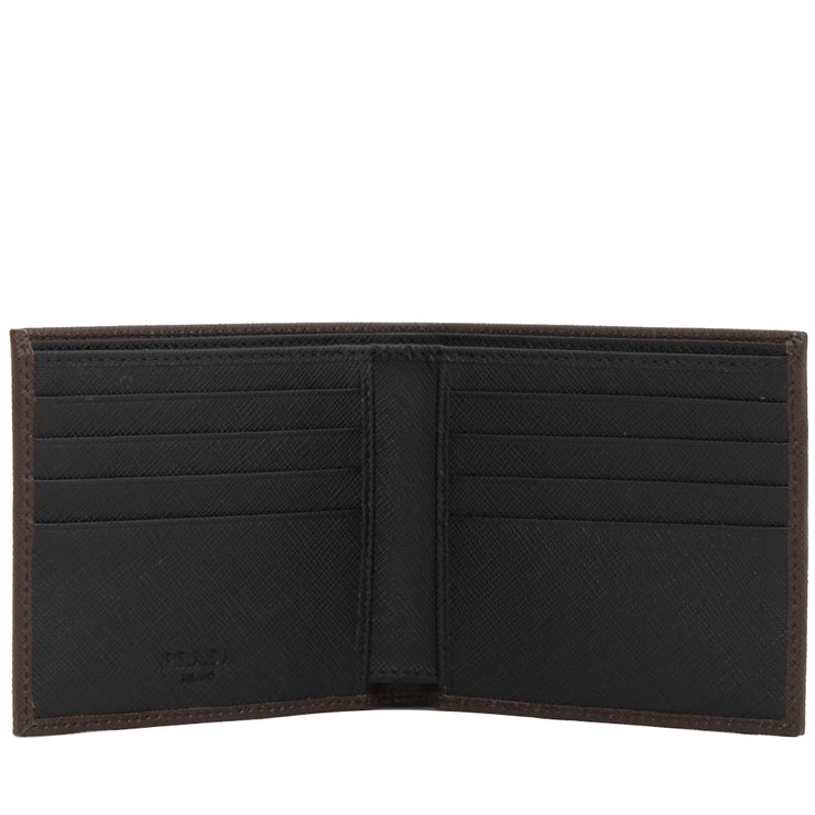 Prada 2MO513 Men's Saffiano Leather Bi-Colour Bifold Wallet with Logo- Caffe-Black