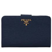 Prada 1ML225 Vitello Move Leather French Wallet with Coin Zip Pocket- Bluette