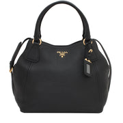 Prada 1BC534 Vitello Daino Leather Convertible Bag- Black