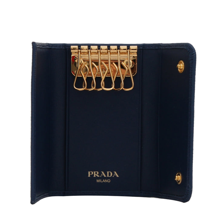 Prada 1PG222 Vitello Move Leather Key Case Holder- Bluette
