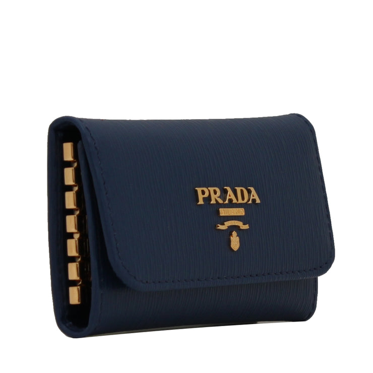 Prada 1PG222 Vitello Move Leather Key Case Holder- Bluette