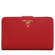 Prada 1ML225 Vitello Move Leather French Wallet with Coin Zip Pocket- Lacca