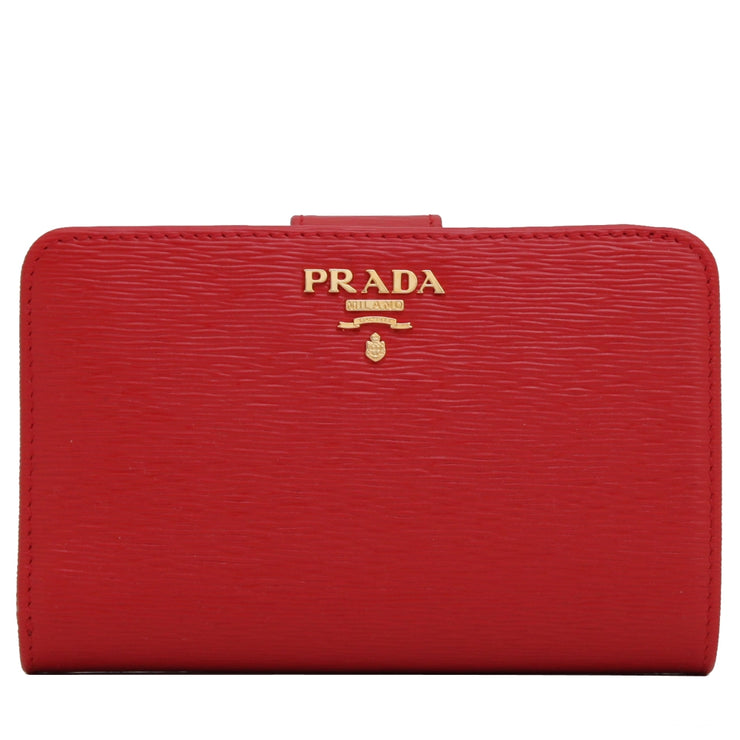 Prada 1ML225 Vitello Move Leather French Wallet with Coin Zip Pocket- Lacca