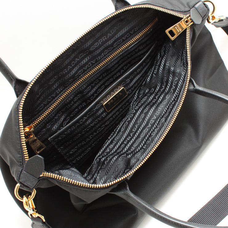 Prada 1BA106 Tessuto Nylon & Saffiano Leather Trim Convertible Bag- Black
