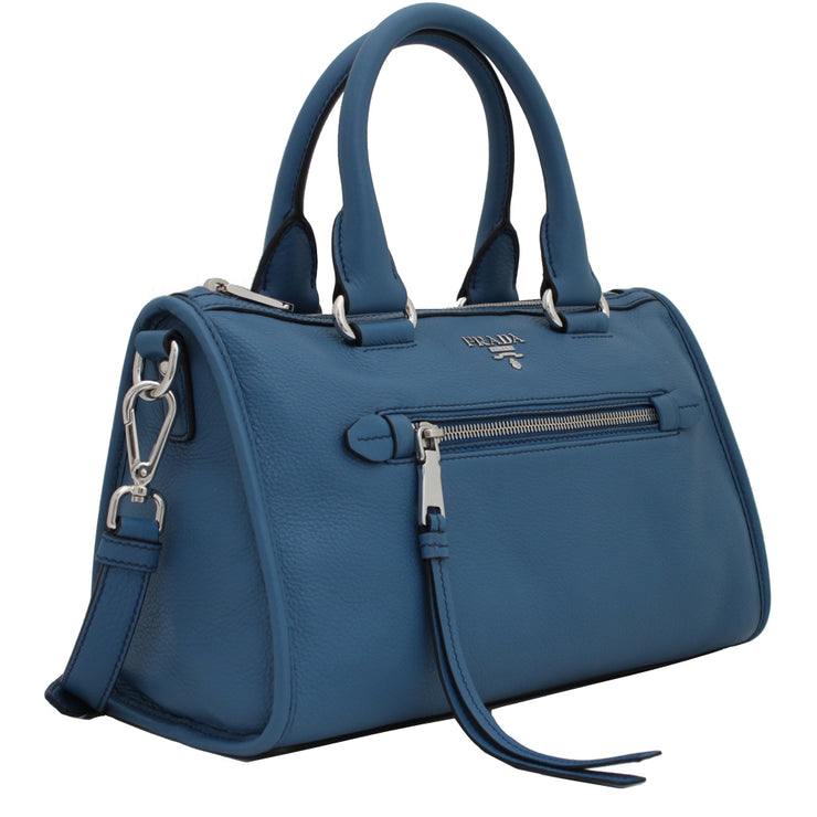 Prada 1BB022 Vitello Phenix Leather Convertible Bag- Black