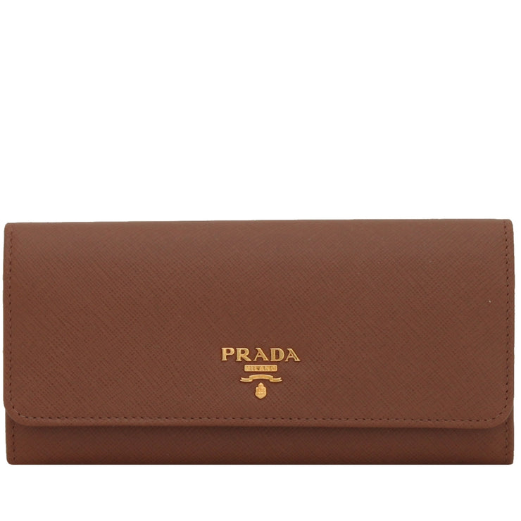 Prada 1MH132 Saffiano Leather Long Fold Wallet- Cuoio