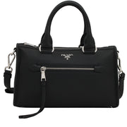 Prada 1BB022 Vitello Phenix Leather Convertible Bag- Black
