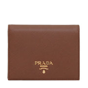 Prada 1MV204 Saffiano Leather Short Bi-fold Clasp Slim Wallet- Cuoio