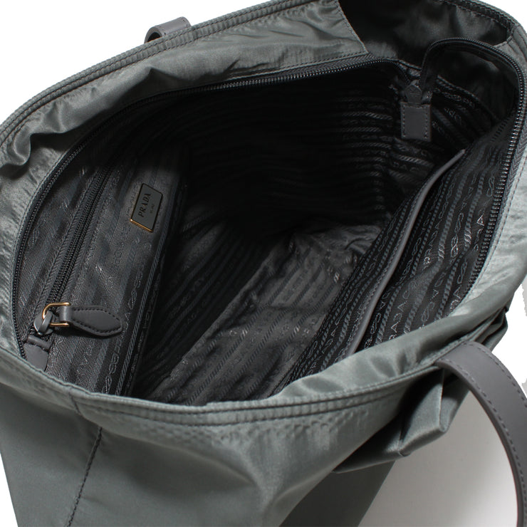Prada 1BG052 Nylon Jacquard Bow Tote Bag- Ardesia