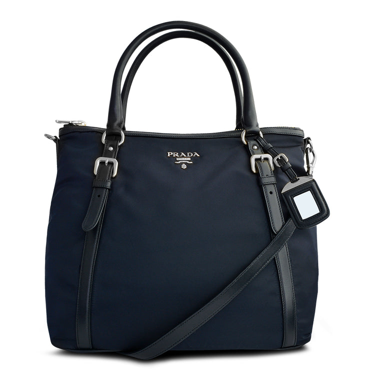 Prada 1BC116 Tessuto Nylon Convertible Bag- Blue