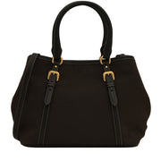 Prada 1BA841 Logo Jacquard Convertible Satchel Bag- Moro- Black
