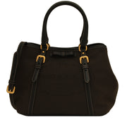 Prada 1BA841 Logo Jacquard Convertible Satchel Bag- Moro- Black