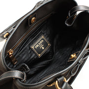Prada 1BA841 Logo Jacquard Convertible Satchel Bag- Moro- Black
