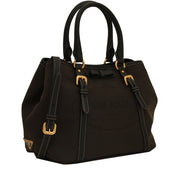 Prada 1BA841 Logo Jacquard Convertible Satchel Bag- Moro- Black