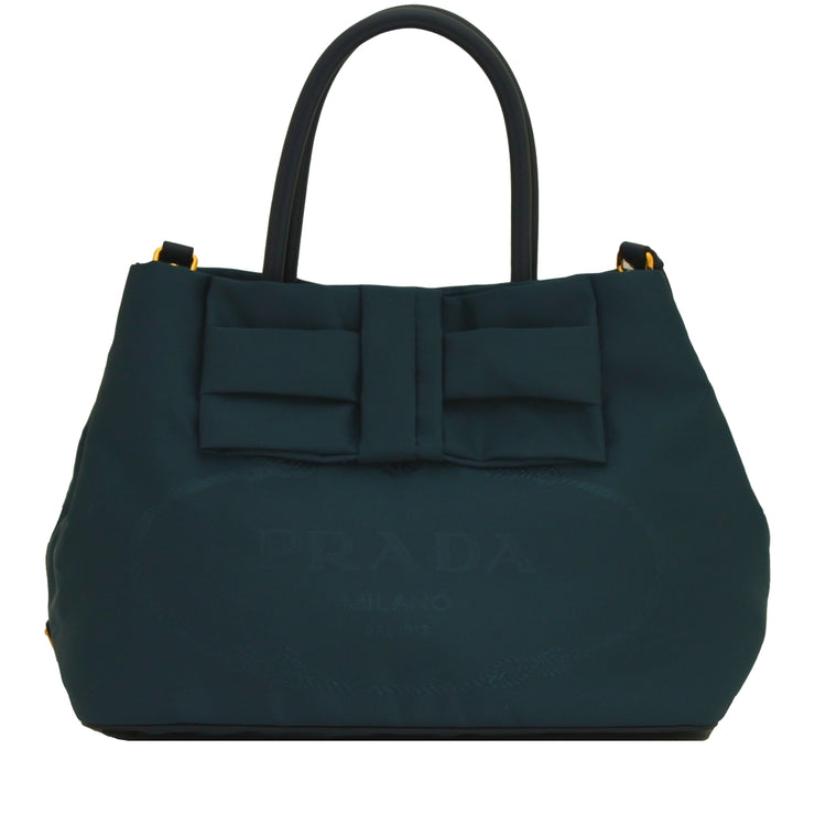 Prada 1BG068 Nylon Jacquard Shopping Convertible Bag- Denim