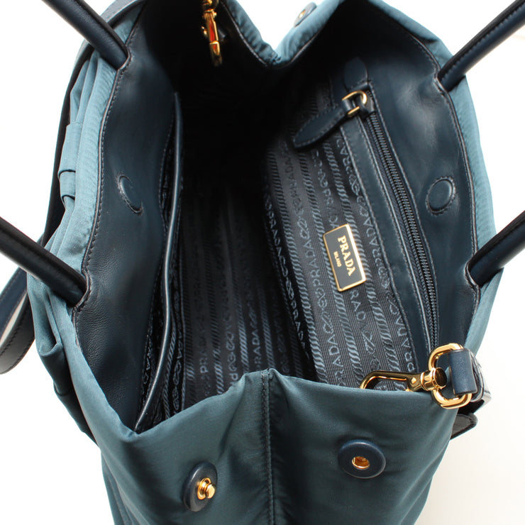 Prada 1BG068 Nylon Jacquard Shopping Convertible Bag- Denim